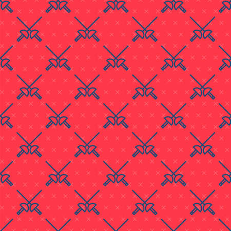 Blue line Fencing icon isolated seamless pattern on red background. Sport equipment. Vector Illustrationのイラスト素材