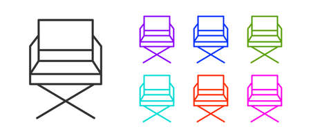 Black line Director movie chair icon isolated on white background. Film industry. Set icons colorful. Vector Illustration.のイラスト素材