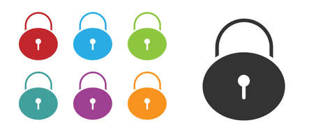 Black Lock icon isolated on white background. Padlock sign. Security, safety, protection, privacy concept. Set icons colorful. Vector Illustration.のイラスト素材