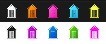 Set Farm house icon isolated on black and white background. Vector Illustrationのイラスト素材