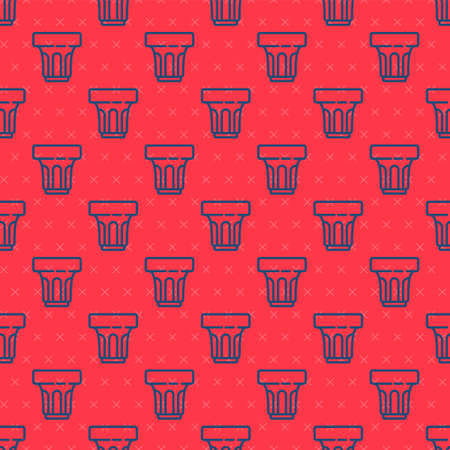 Blue line Glass with water icon isolated seamless pattern on red background. Soda glass. Vector Illustration.のイラスト素材