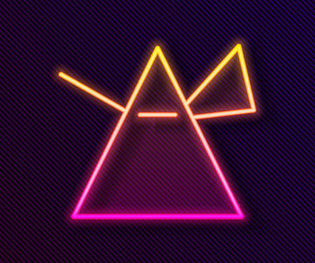 Glowing neon line Light rays in prism icon isolated on black background. Ray rainbow spectrum dispersion optical effect in glass prism. Vector Illustration.のイラスト素材