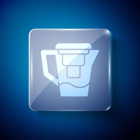 White Water jug with a filter icon isolated on blue background. Square glass panels. Vector Illustration.のイラスト素材