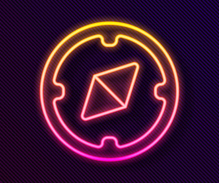 Glowing neon line Compass icon isolated on black background. Windrose navigation symbol. Wind rose sign. Vector Illustration.のイラスト素材