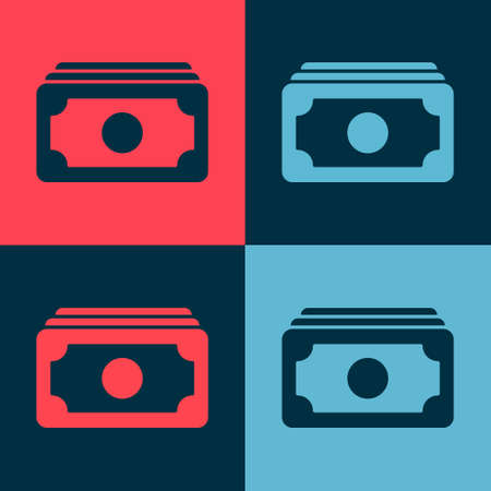 Pop art Stacks paper money cash icon isolated on color background. Money banknotes stacks. Bill currency. Vector Illustration.のイラスト素材