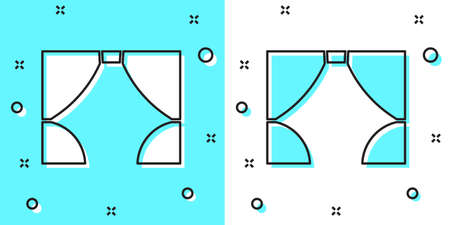 Black line Curtain icon isolated on green and white background. For theater or opera scene backdrop, concert grand opening or cinema premiere. Random dynamic shapes. Vector Illustrationのイラスト素材