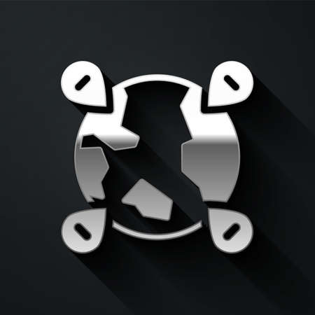 Silver Location on the globe icon isolated on black background. World or Earth sign. Long shadow style. Vector.のイラスト素材