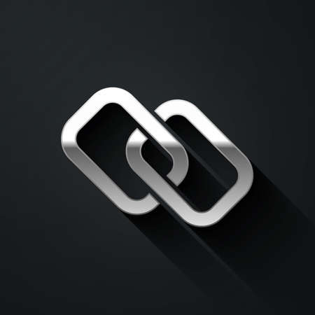 Silver Chain link icon isolated on black background. Link single. Hyperlink chain symbol. Long shadow style. Vectorのイラスト素材