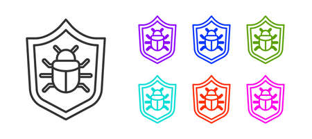 Black line System bug concept icon isolated on white background. Code bug concept. Bug in the system. Bug searching. Set icons colorful. Vectorのイラスト素材