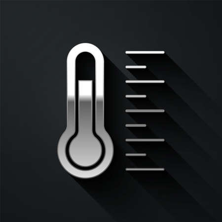 Silver Meteorology thermometer measuring icon isolated on black background. Thermometer equipment...