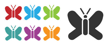 Black Butterfly icon isolated on white background. Set icons colorful. Vector.のイラスト素材