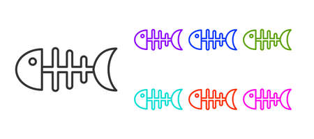 Black line Fish skeleton icon isolated on white background. Fish bone sign. Set icons colorful. Vector.のイラスト素材