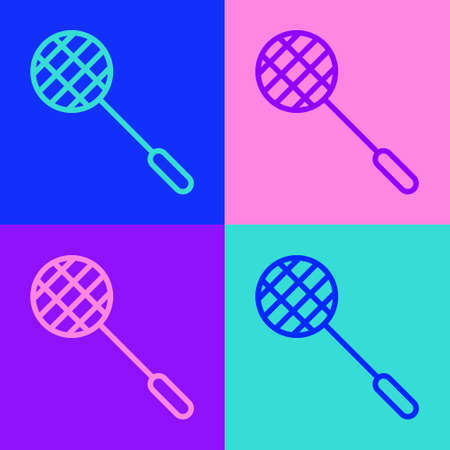 Pop art line Tennis racket icon isolated on color background. Sport equipment. Vector Illustration.のイラスト素材