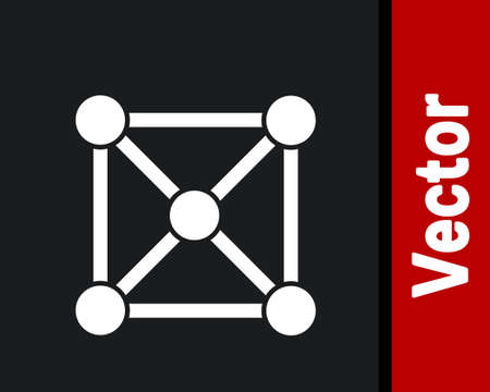 White Blockchain technology icon isolated on black background. Cryptocurrency data. Abstract geometric block chain network technology business. Vector.のイラスト素材