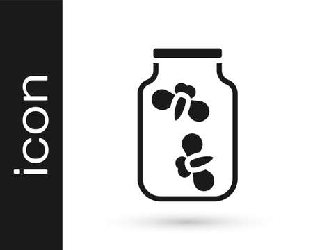 Black Fireflies bugs in a jar icon isolated on white background. Vector.のイラスト素材
