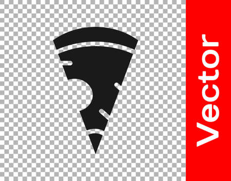 Black Slice of pizza icon isolated on transparent background. Fast food menu. Vector.のイラスト素材