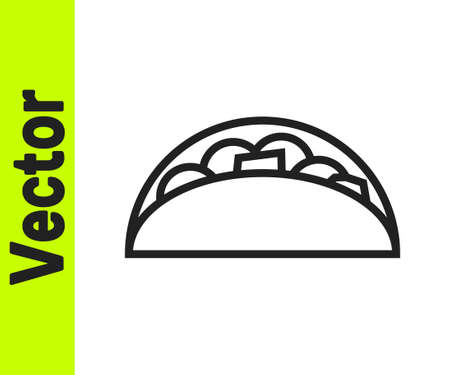 Black line Taco with tortilla icon isolated on white background. Traditional mexican fast food menu. Vector.のイラスト素材