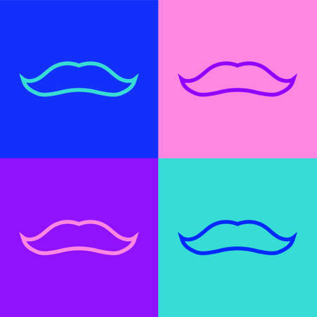 Pop art line Mustache icon isolated on color background. Barbershop symbol. Facial hair style. Vector.のイラスト素材