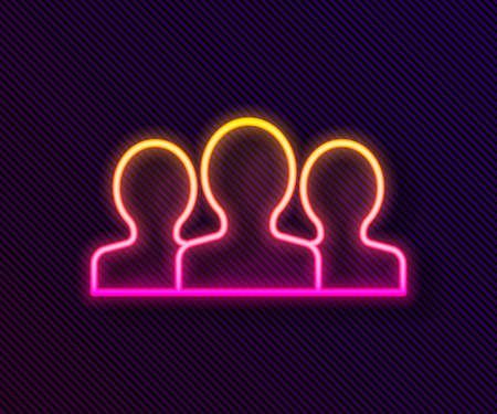 Glowing neon line Users group icon isolated on black background. Group of people icon. Business avatar symbol - users profile icon. Vector.のイラスト素材