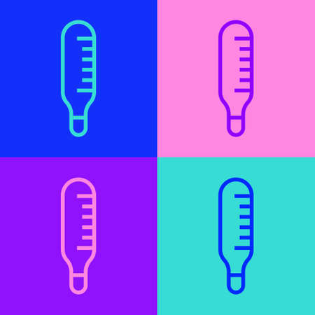 Pop art line Medical thermometer for medical examination icon isolated on color background. Vector Illustrationのイラスト素材