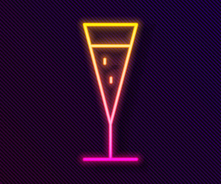 Glowing neon line Glass of champagne icon isolated on black background. Vector Illustrationのイラスト素材