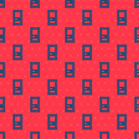 Blue line Closed door icon isolated seamless pattern on red background. Vector Illustrationのイラスト素材