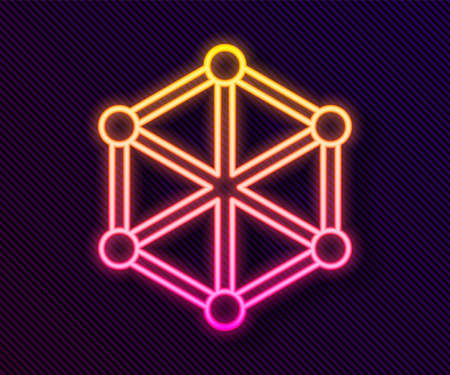 Glowing neon line Blockchain technology icon isolated on black background. Cryptocurrency data. Abstract geometric block chain network technology business. Vectorのイラスト素材