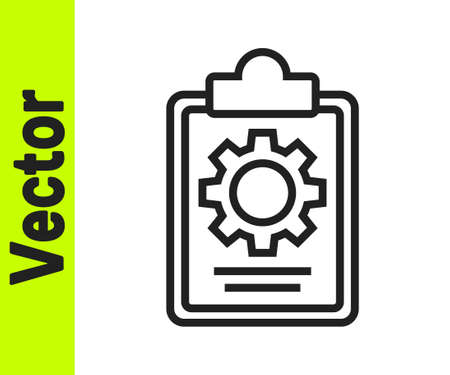 Black line Checklist clipboard with 24 hours service icon isolated on white background. Vector Illustrationのイラスト素材