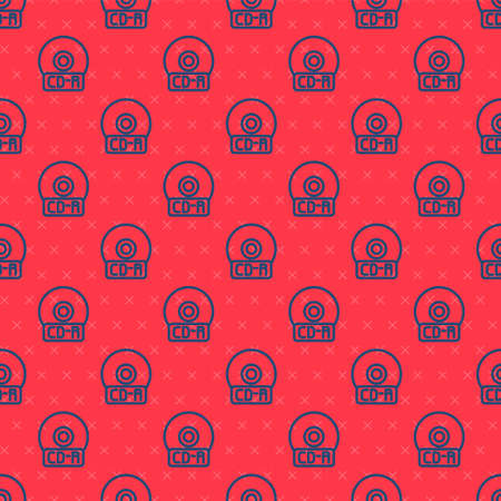 Blue line CD or DVD disk icon isolated seamless pattern on red background. Compact disc sign. Vector Illustrationのイラスト素材