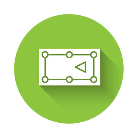 White Billiard table icon isolated with long shadow. Pool table. Green circle button. Vector Illustrationのイラスト素材