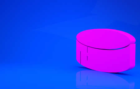 Pink Hockey puck icon isolated on blue background. Sport equipment. Minimalism concept. 3d illustration. 3D renderの写真素材