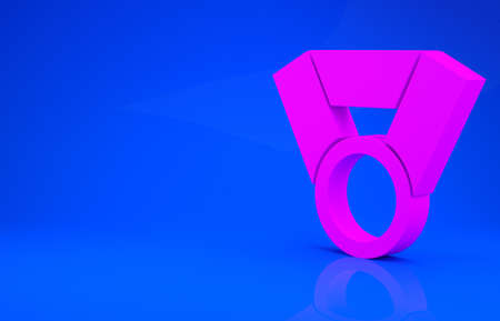 Pink Medal icon isolated on blue background. Winner achievement sign. Award medal. Minimalism concept. 3d illustration. 3D renderの写真素材