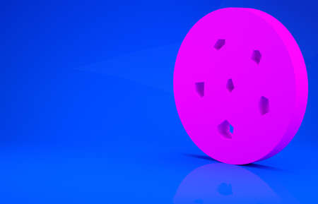 Pink Cookie or biscuit with chocolate icon isolated on blue background. Minimalism concept. 3d illustration. 3D renderの写真素材