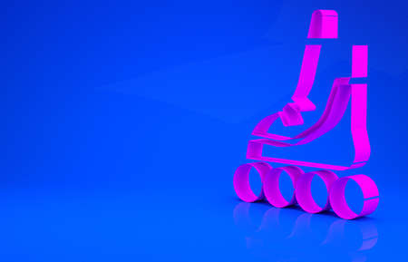 Pink Roller skate icon isolated on blue background. Minimalism concept. 3d illustration. 3D renderの写真素材