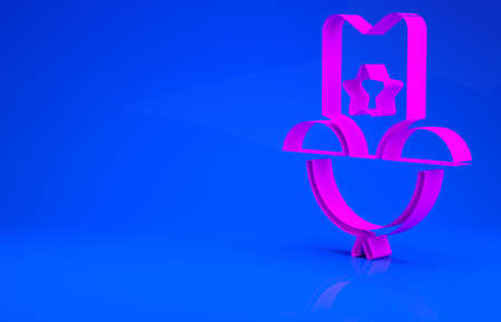 Pink Western cowboy hat icon isolated on blue background. Minimalism concept. 3d illustration. 3D renderの写真素材
