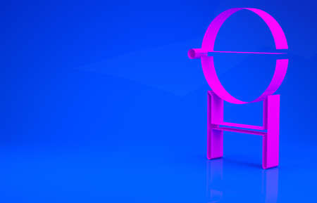 Pink Barbecue grill icon isolated on blue background. BBQ grill party. Minimalism concept. 3d illustration. 3D renderの写真素材