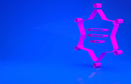 Pink Hexagram sheriff icon isolated on blue background. Police badge icon. Minimalism concept. 3d illustration. 3D renderの写真素材