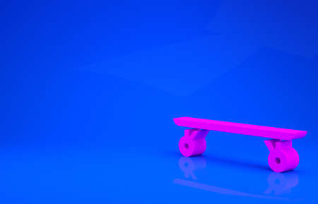 Pink Longboard or skateboard cruiser icon isolated on blue background. Extreme sport. Sport equipment. Minimalism concept. 3d illustration. 3D renderの写真素材