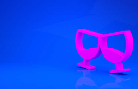 Pink Glass of cognac or brandy icon isolated on blue background. Minimalism concept. 3d...