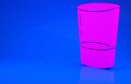 Pink Glass with water icon isolated on blue background. Soda glass. Minimalism concept. 3d illustration. 3D renderの写真素材
