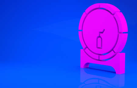 Pink Wooden barrel on rack with stopcock icon isolated on blue background. Minimalism concept. 3d illustration. 3D renderの写真素材