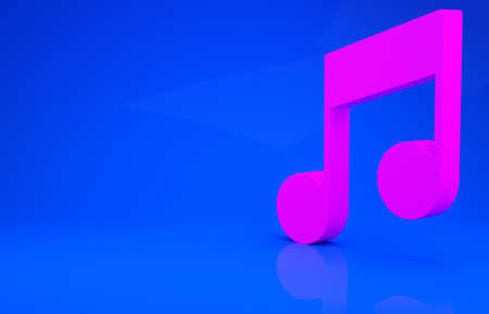 Pink Music note, tone icon isolated on blue background. Minimalism concept. 3d illustration. 3D renderの写真素材