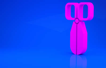 Pink Scissors icon isolated on blue background. Cutting tool sign. Minimalism concept. 3d illustration. 3D renderの写真素材