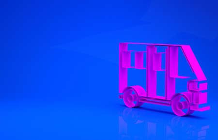 Pink School Bus icon isolated on blue background. Public transportation symbol. Minimalism concept. 3d illustration. 3D renderの写真素材