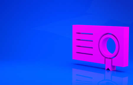 Pink Certificate template icon isolated on blue background. Achievement, award, degree, grant, diploma concepts. Minimalism concept. 3d illustration. 3D renderの写真素材