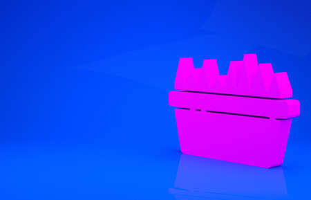 Pink Fresh grass in a rectangular icon isolated on blue background. Home decor. The symbol of growth and ecology. Minimalism concept. 3d illustration. 3D renderの写真素材