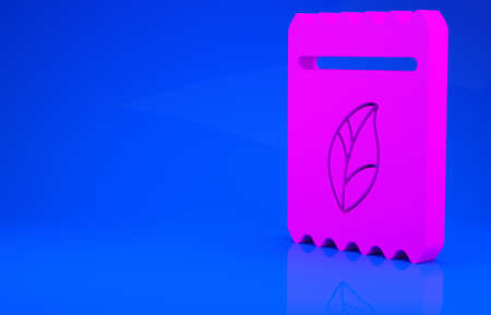 Pink Pack full of seeds of a specific plant icon isolated on blue background. Minimalism concept. 3d illustration. 3D renderの写真素材