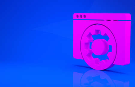 Pink Browser setting icon isolated on blue background. Adjusting, service, maintenance, repair, fixing. Minimalism concept. 3d illustration. 3D renderの写真素材
