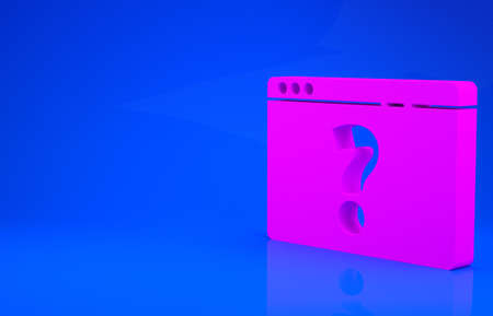Pink Browser with question mark icon isolated on blue background. Internet communication protocol. Minimalism concept. 3d illustration. 3D renderの写真素材