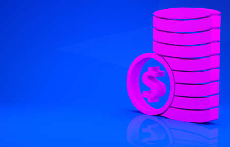 Pink Coin money with dollar symbol icon isolated on blue background. Banking currency sign. Cash symbol. Minimalism concept. 3d illustration. 3D renderの写真素材
